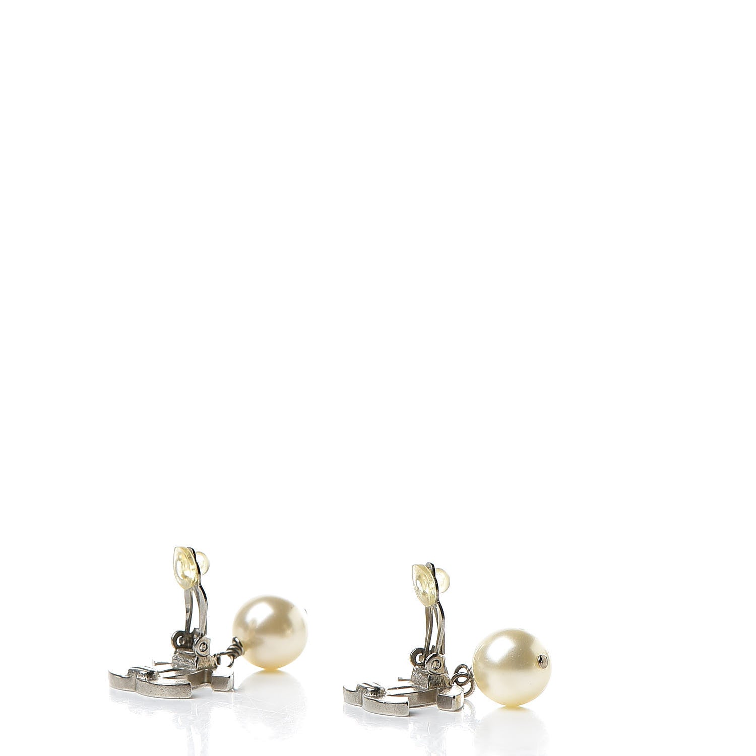 Chanel Pearl CC Drop Clip On Earrings Silver 3 of 4