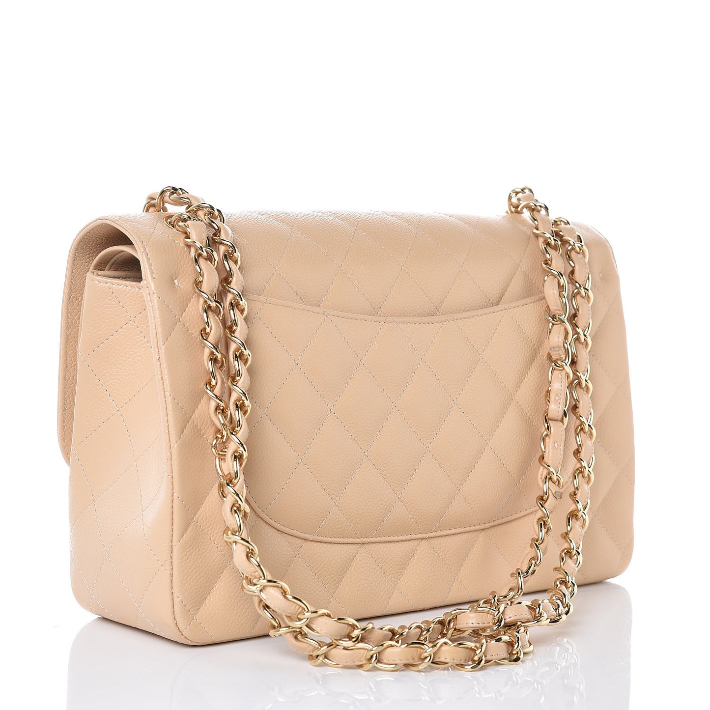 Caviar Quilted Jumbo Double Flap Beige Clair