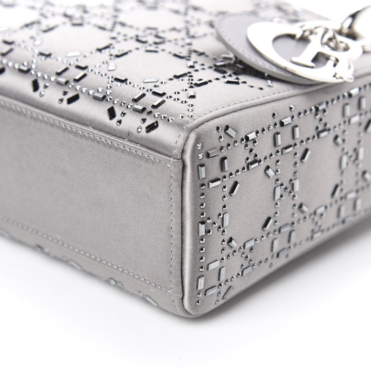 Satin Crystal Cannage Mini Lady Dior Gray