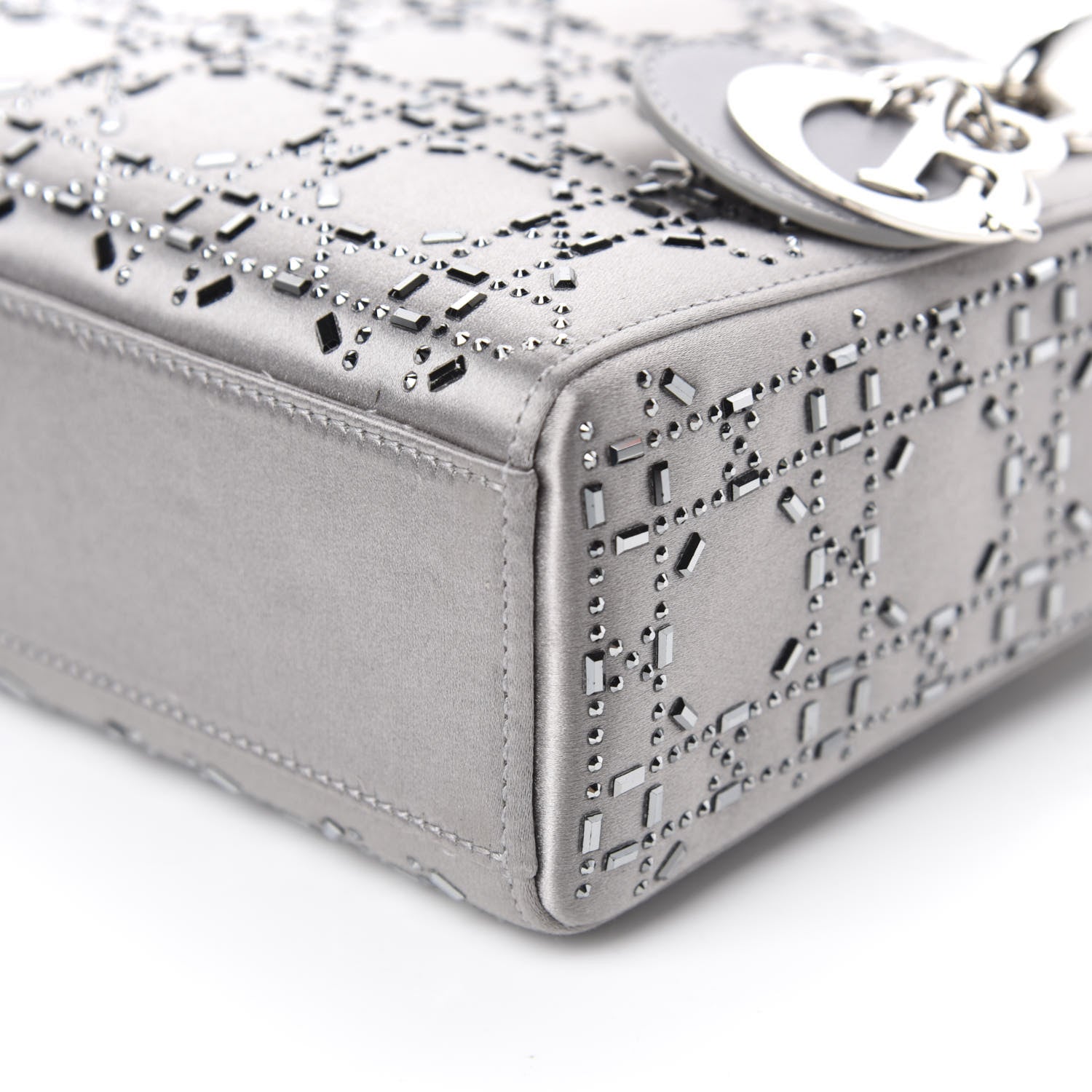 Christian Dior Satin Crystal Cannage Mini Lady Dior Gray 6 of 9