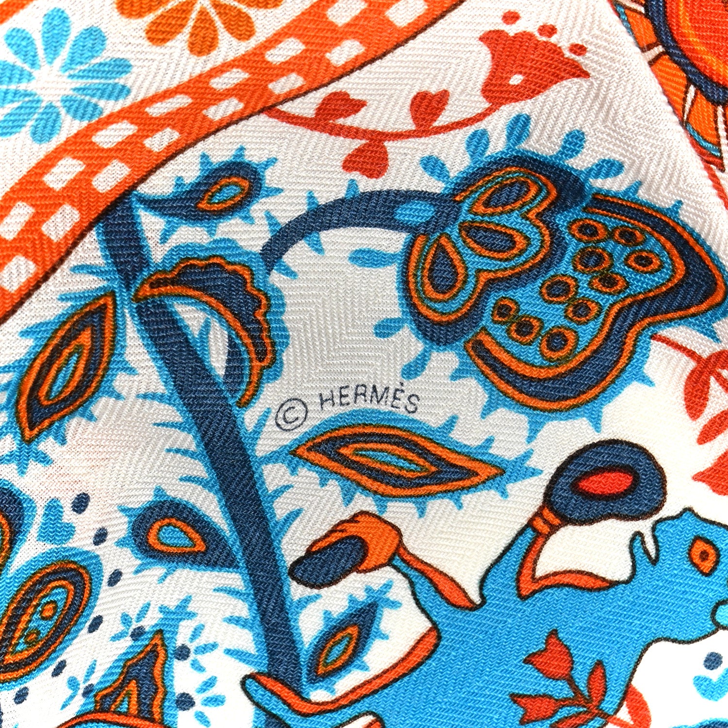 Hermes Cashmere Silk Jardins De Soie Shawl 140 Orange Cobalt Blanc 4 of 6