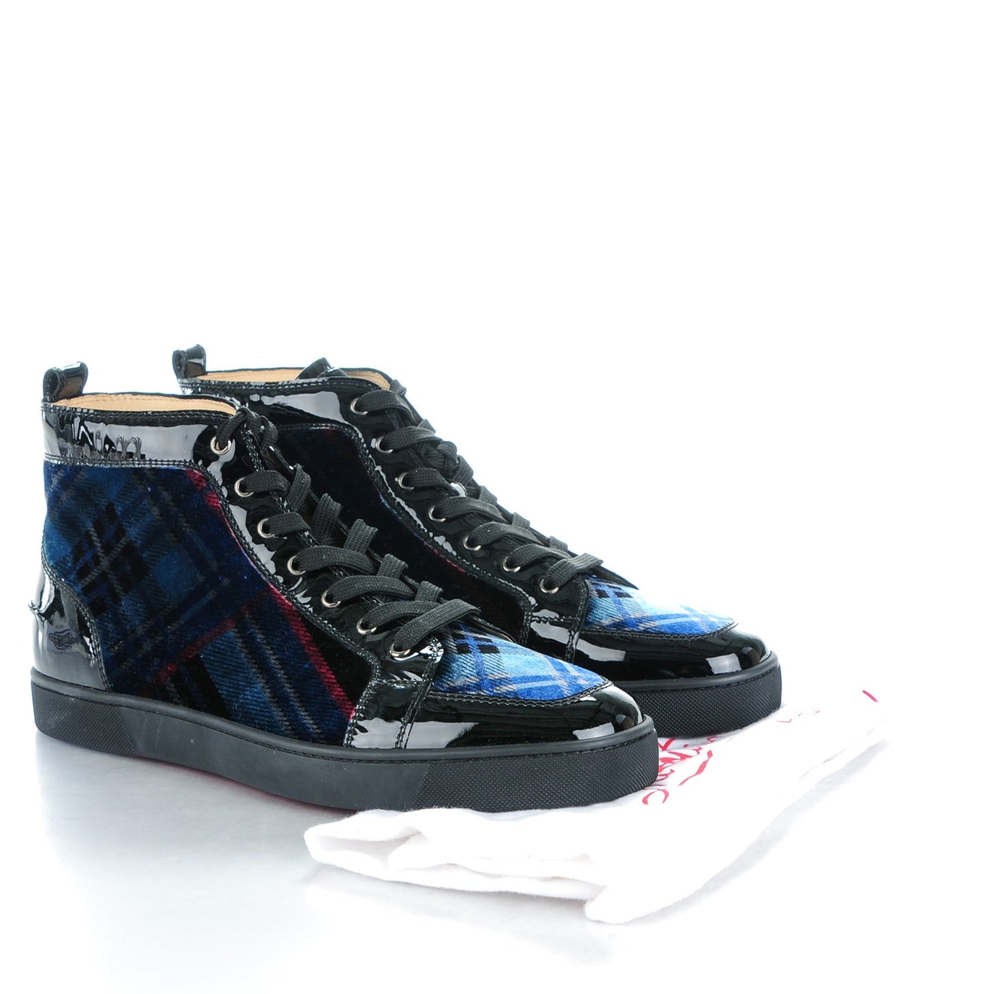 Patent Rantus Tartan Velvet Mens Hightop Sneakers 46.5 Black Blue Khol