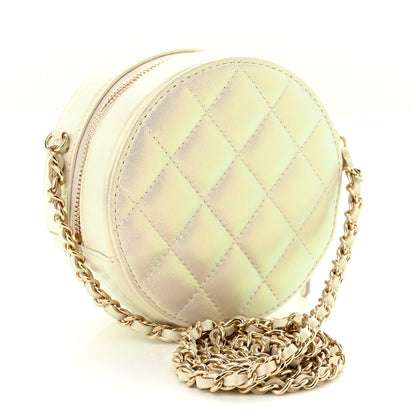 Chanel Iridescent Lambskin Quilted Round Clutch With Chain Ivory 2 of 10