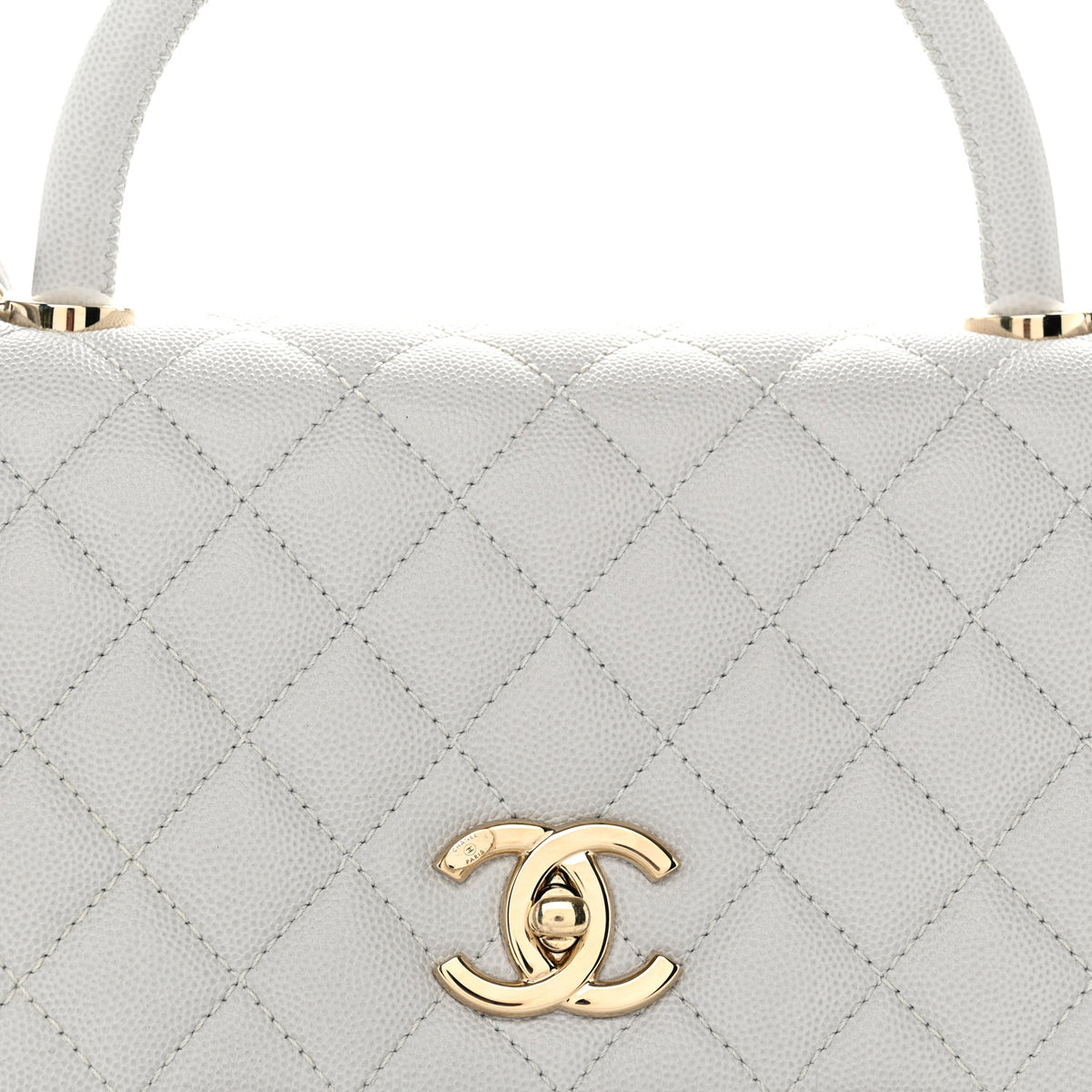 Caviar Quilted Small Coco Handle Flap Light Grey