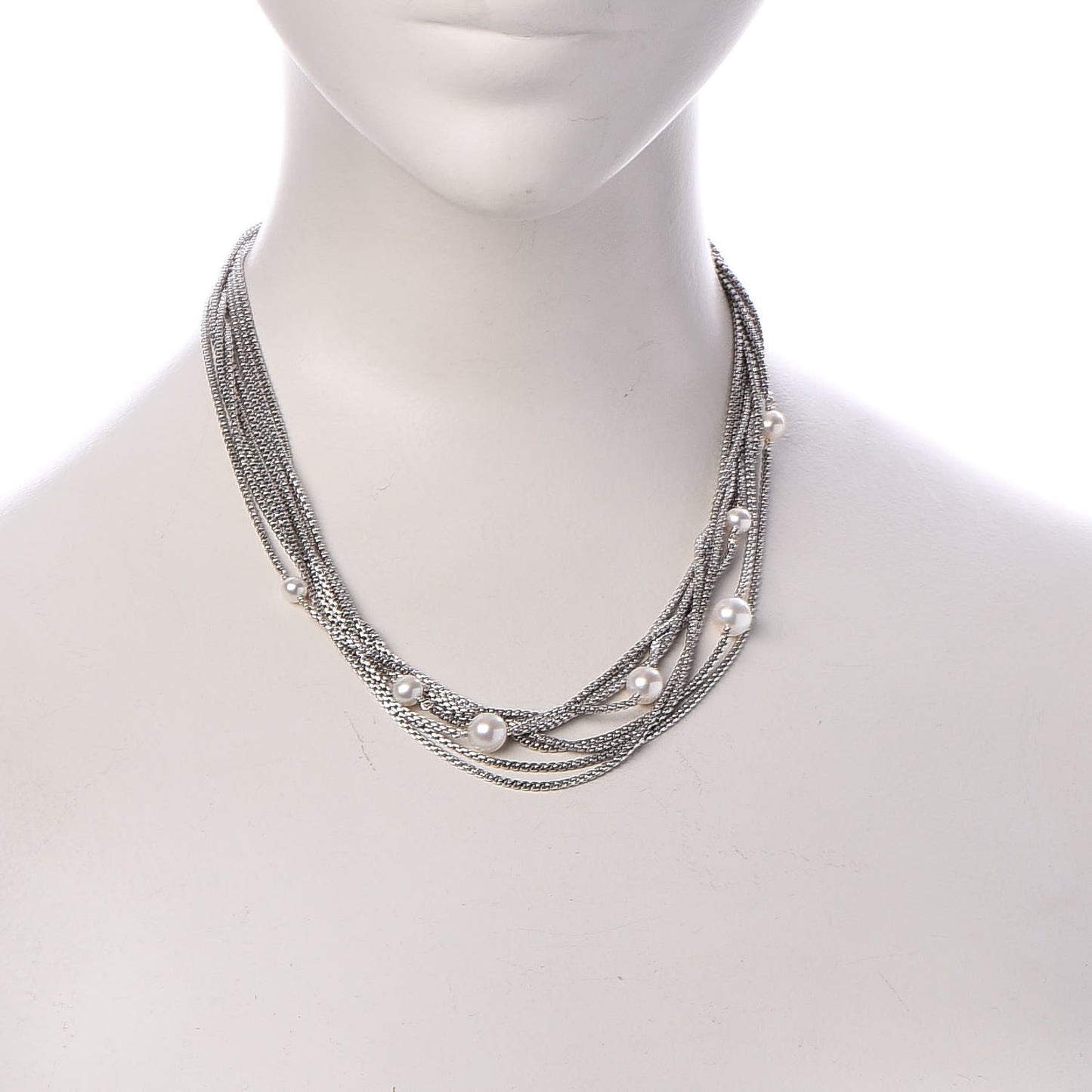 Sterling Silver Pearl Box Chain Multi Strand Necklace