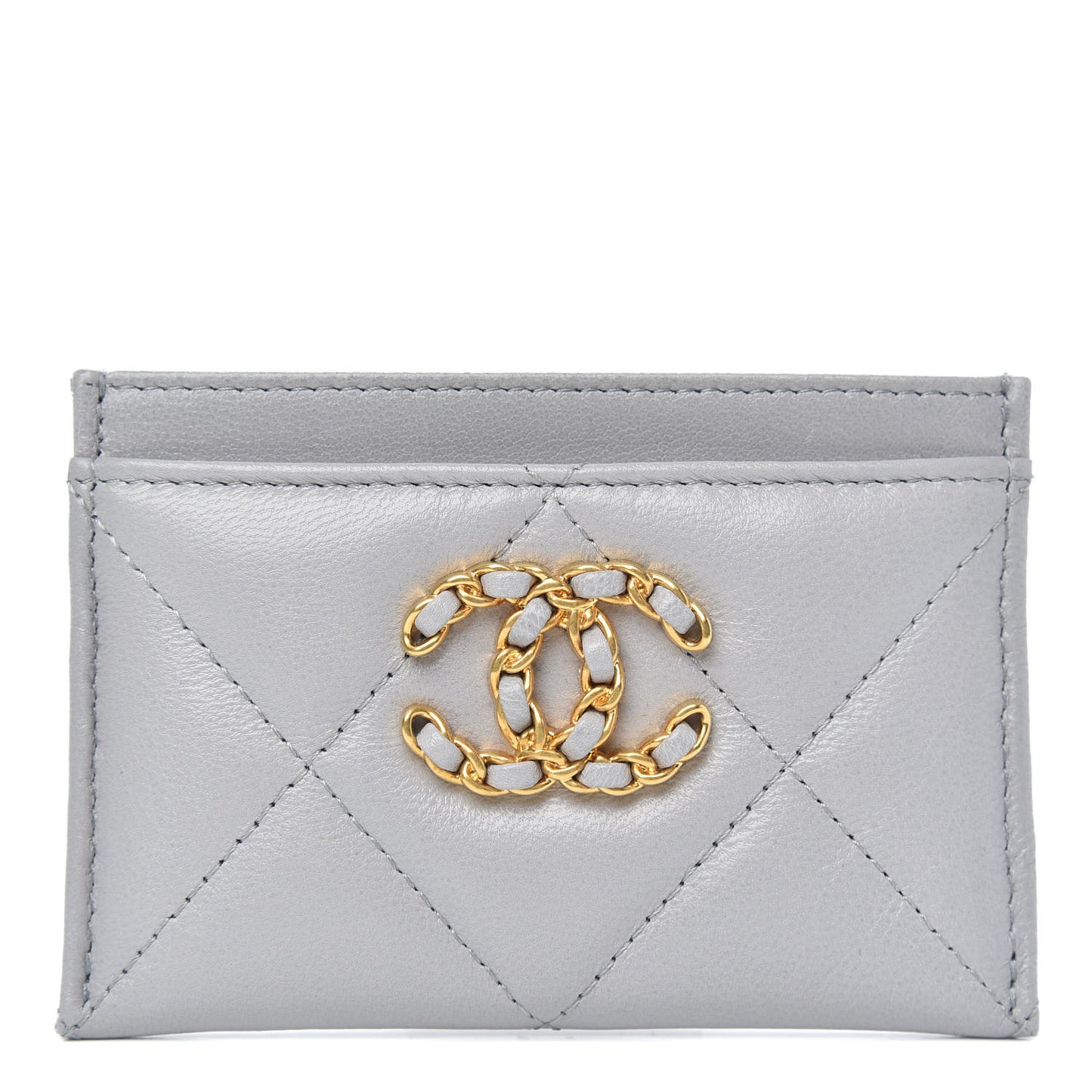 Shiny Goatskin Quilted 19 Card Holder Grey