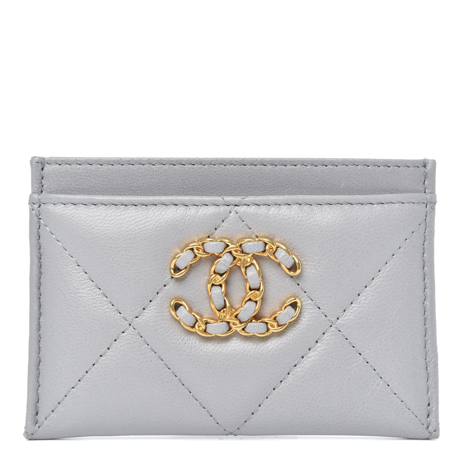 Chanel Shiny Goatskin Quilted 19 Card Holder Grey 1 of 9
