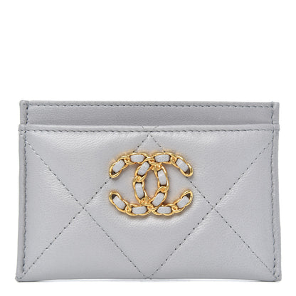 Chanel Shiny Goatskin Quilted 19 Card Holder Grey 1 of 9
