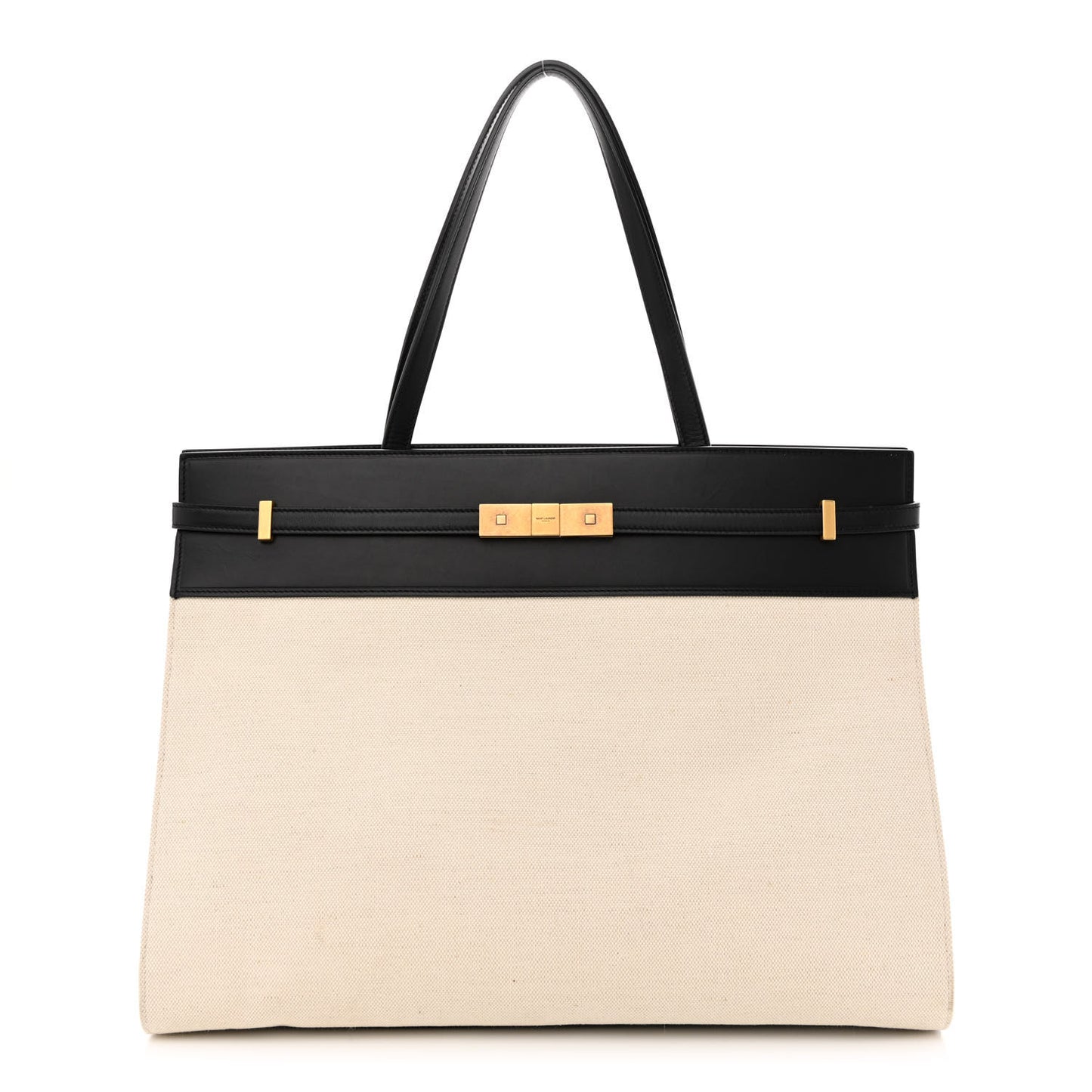 Canvas Calfskin Medium Manhattan Shopper Tote Natural Black