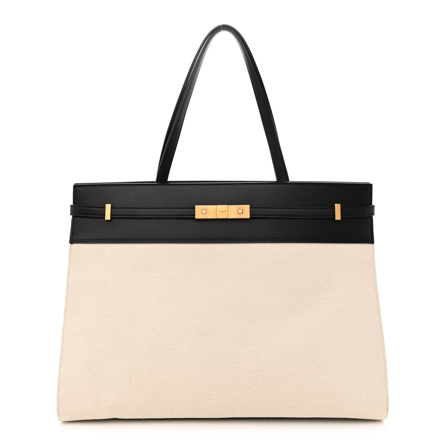 Saint Laurent Canvas Calfskin Medium Manhattan Shopper Tote Natural Black 1 of 11