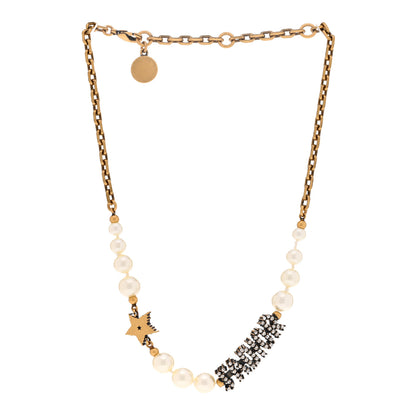 Christian Dior Metal Pearl Crystal J'Adior Choker Necklace Antique Gold 3 of 6