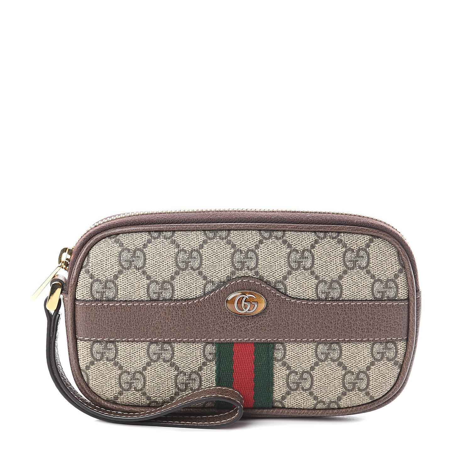 GG Supreme Monogram Ophidia Phone Case Wristlet Brown