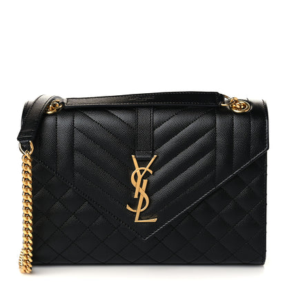 Saint Laurent Grain De Poudre Textured Mixed Matelasse Triquilt Medium Monogram Satchel Black 1 of 6