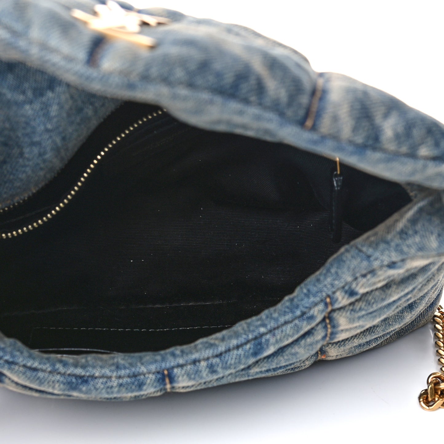 Denim Quilted Toy Loulou Puffer Monogram Chain Satchel Blue Cinnamon