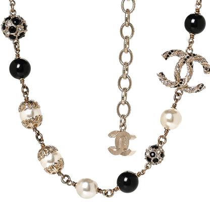 Chanel Pearl Crystal Bead CC Choker Necklace Black Gold 1 of 5
