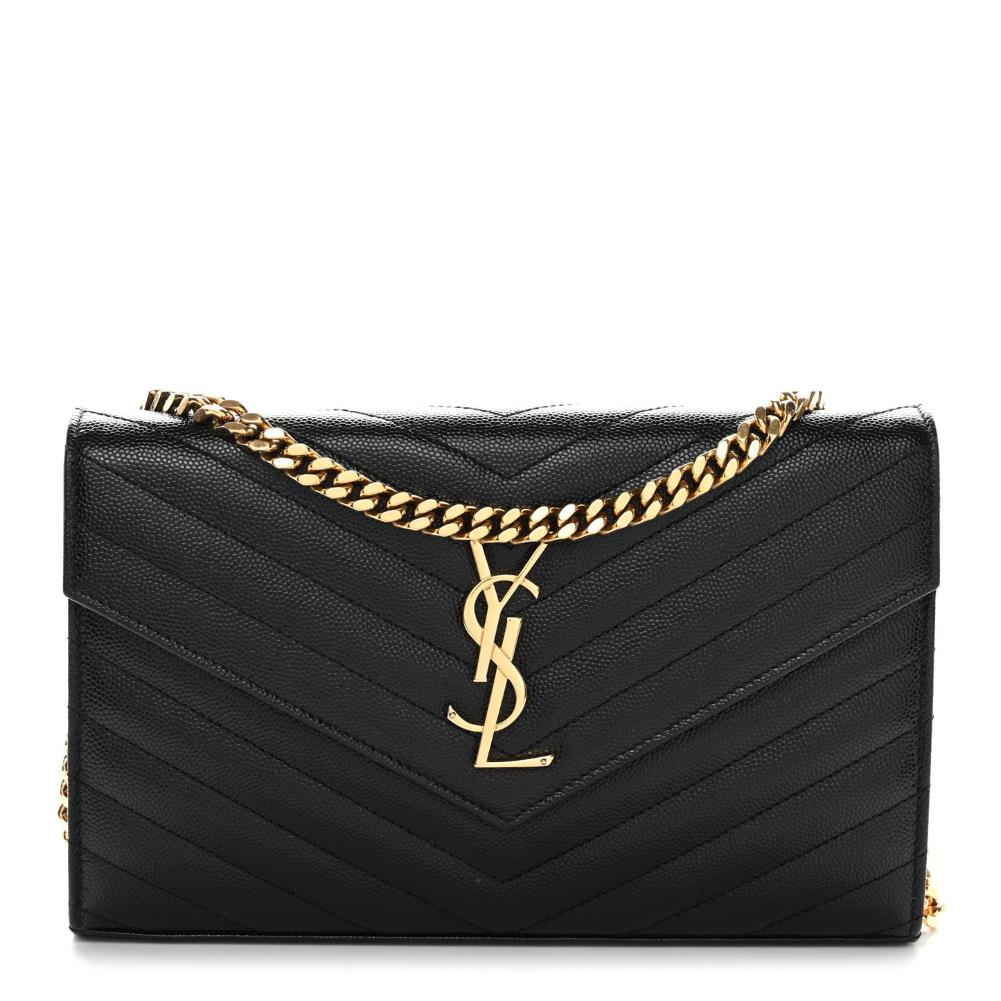 Grain De Poudre Matelasse Chevron Monogram Chain Wallet Black