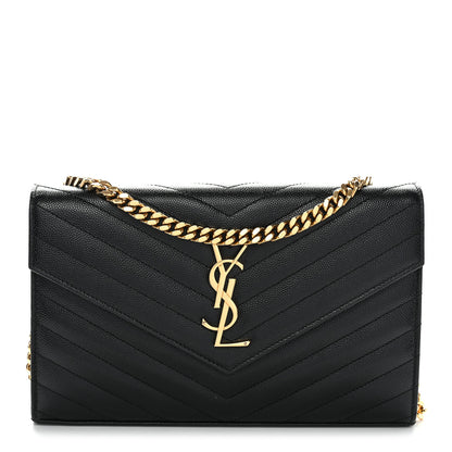 Saint Laurent Grain De Poudre Matelasse Chevron Monogram Chain Wallet Black 1 of 34