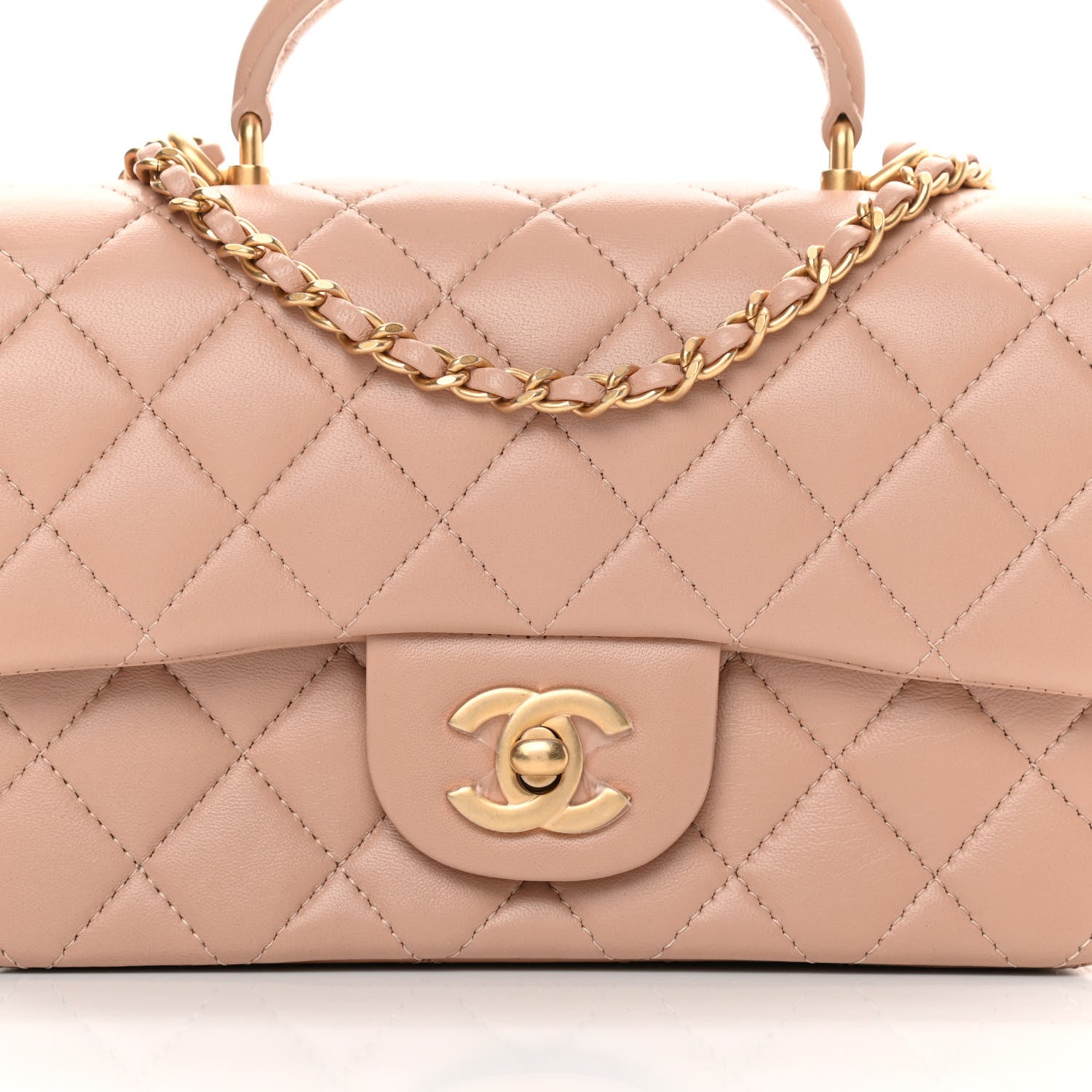 Chanel Lambskin Quilted Mini Top Handle Rectangular Flap Beige 8 of 12