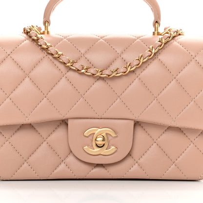 Chanel Lambskin Quilted Mini Top Handle Rectangular Flap Beige 8 of 12