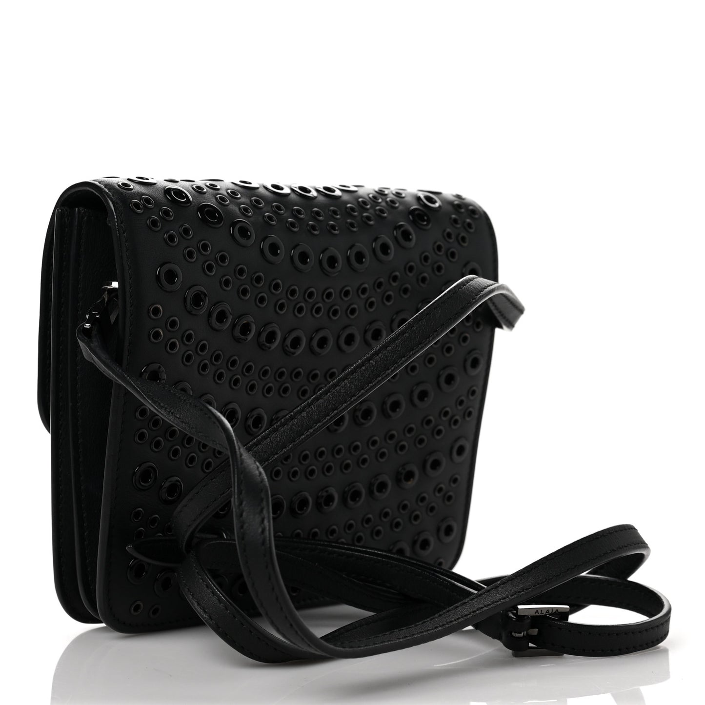 Calfskin Grommet Studded Azzedine Messenger Flap Black
