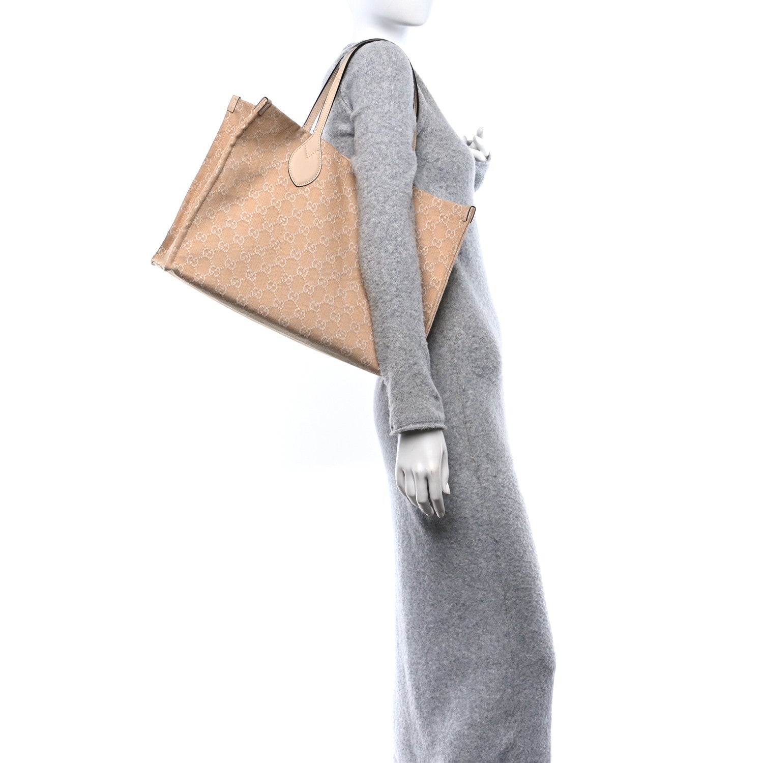 Gucci Denim Ophidia GG Monogram Large Tote Light Beige 2 of 12