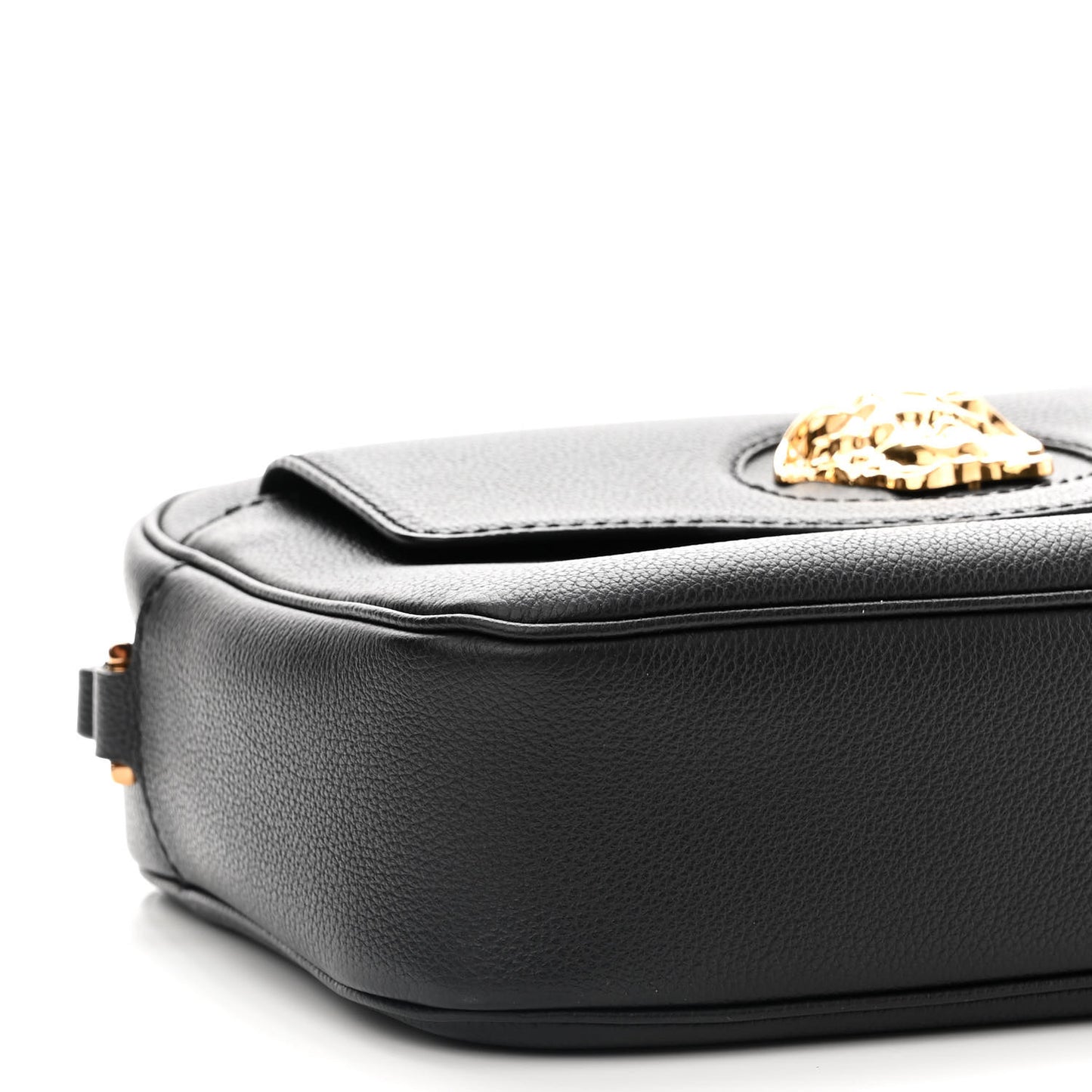 Grained Calfskin Medusa Camera Bag Black