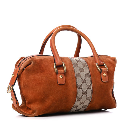 Gucci Suede Monogram Small Boston Brown 2 of 5