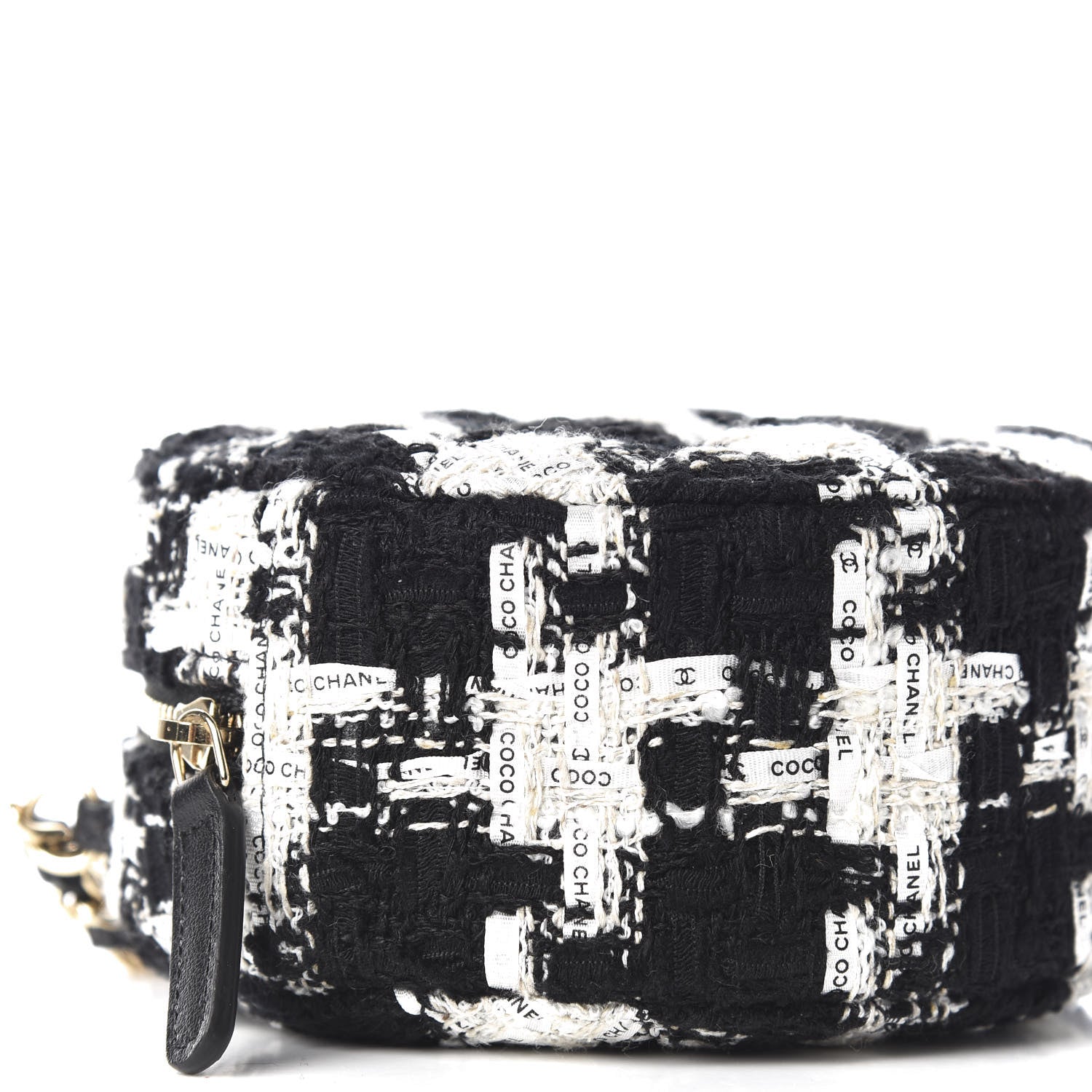 Chanel Tweed Quilted Round Clutch With Chain Black Ecru White 3 of 9