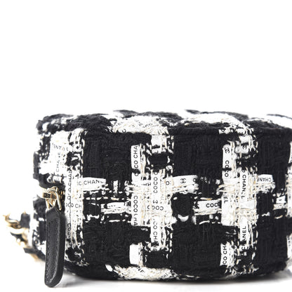 Chanel Tweed Quilted Round Clutch With Chain Black Ecru White 3 of 9