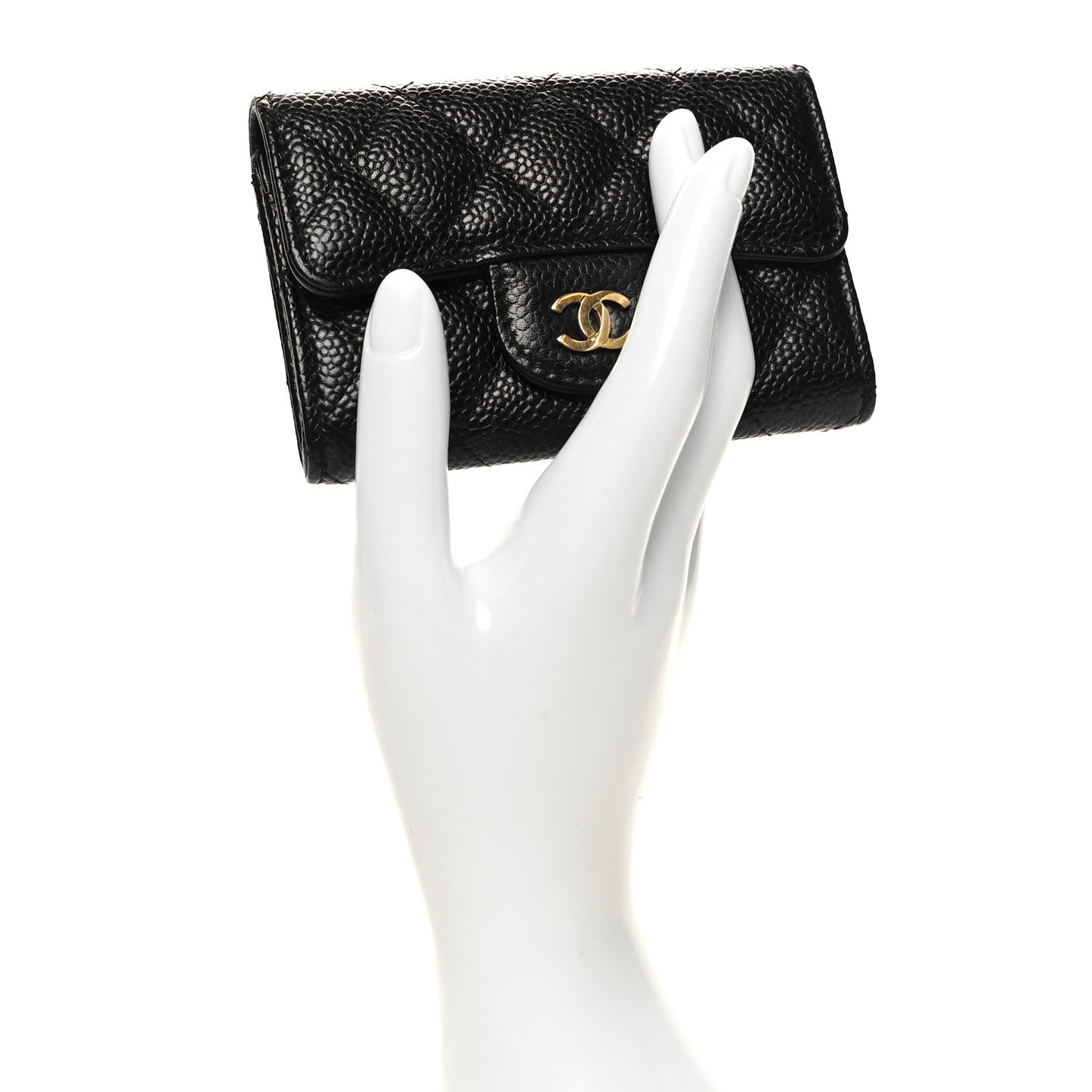 Caviar Quilted Flap Card Holder Wallet Black