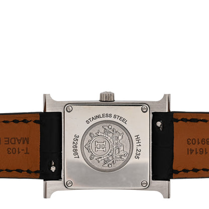 Hermes Stainless Steel Alligator Diamond Bezel Mother of Pearl 21mm Heure H Hour Quartz Watch Noir 4 of 5