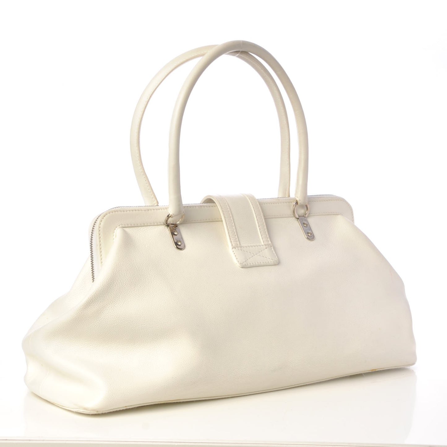 Calfskin Frame Satchel White