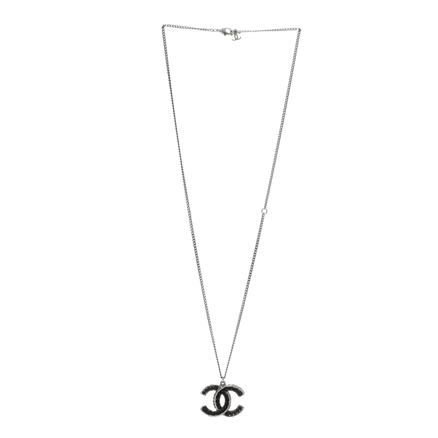 Chanel Resin CC Beaded Pendant Necklace Black Silver 3 of 6