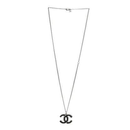 Chanel Resin CC Beaded Pendant Necklace Black Silver 3 of 6