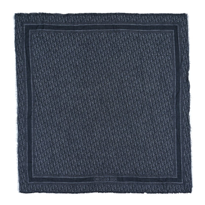Christian Dior Wool Silk Cotton Oblique Fringe Scarf Navy Blue 1 of 3