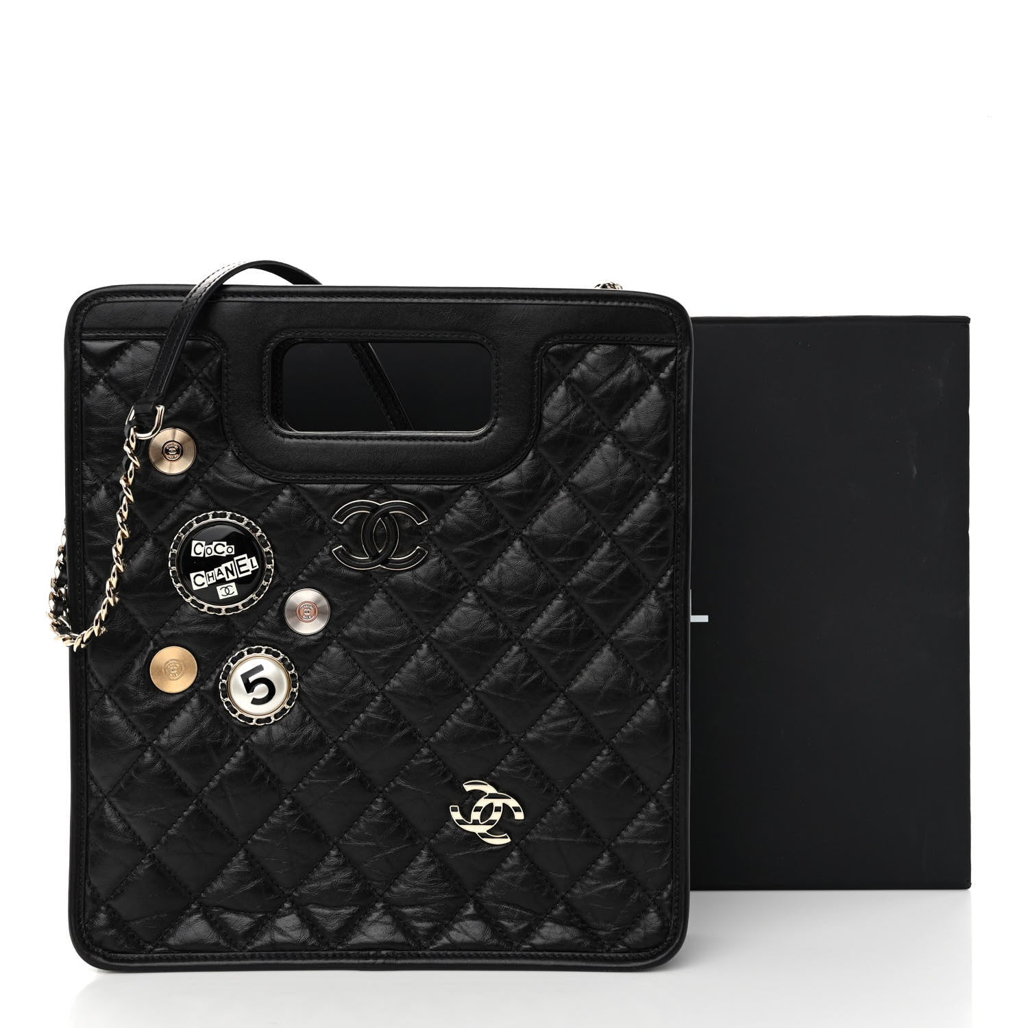Chanel Aged Calfskin Small Charms Shopping Bag Black 10 of 10