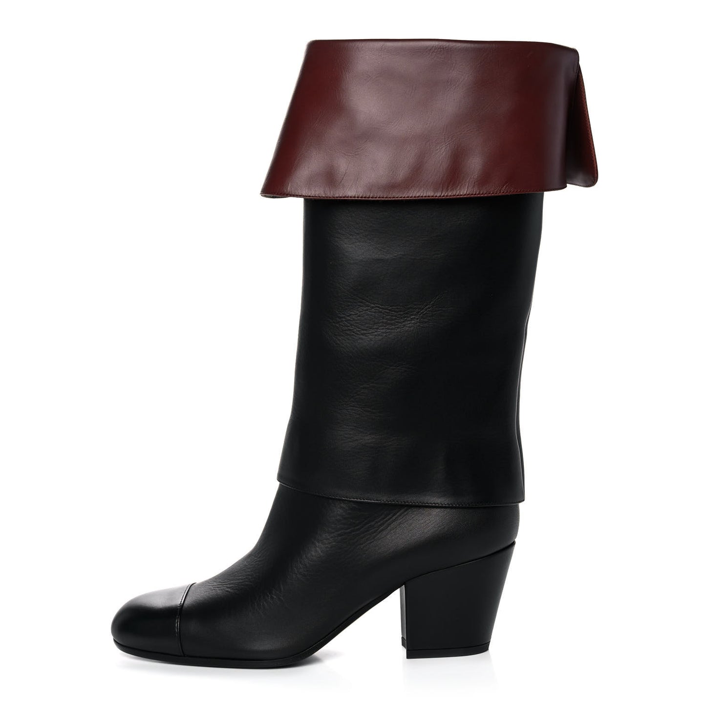 Calfskin CC Fold Over Boots 38 Black Brown