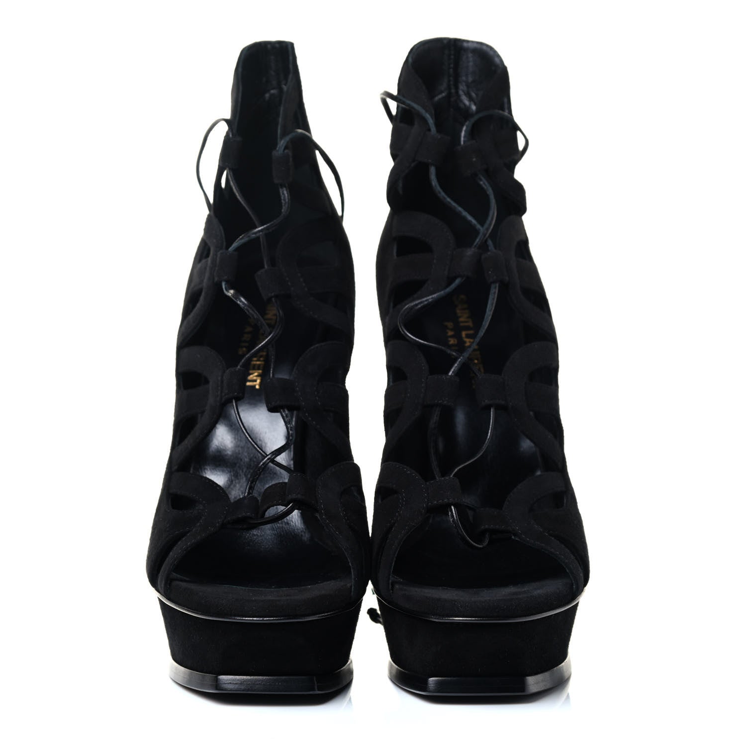 Saint Laurent Kid Scamosciato Tribute 105 Lace Up Platform Sandals 39 Black 2 of 5