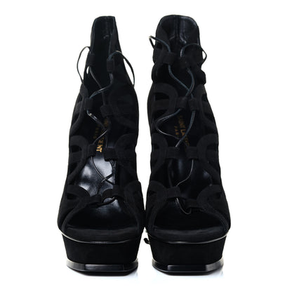 Saint Laurent Kid Scamosciato Tribute 105 Lace Up Platform Sandals 39 Black 2 of 5