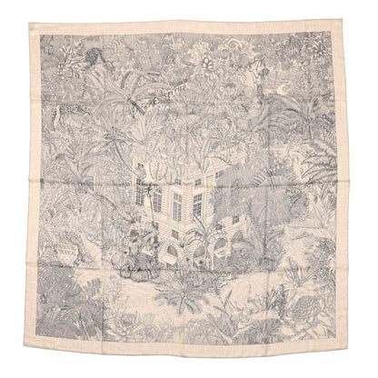 Hermes Cashmere Silk Faubourg Tropical Shawl 140 Naturel Gris Anthracite 1 of 5