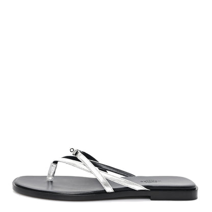 Hermes Metallic Goatskin Miss Sandals 39 Gris Argente 1 of 9