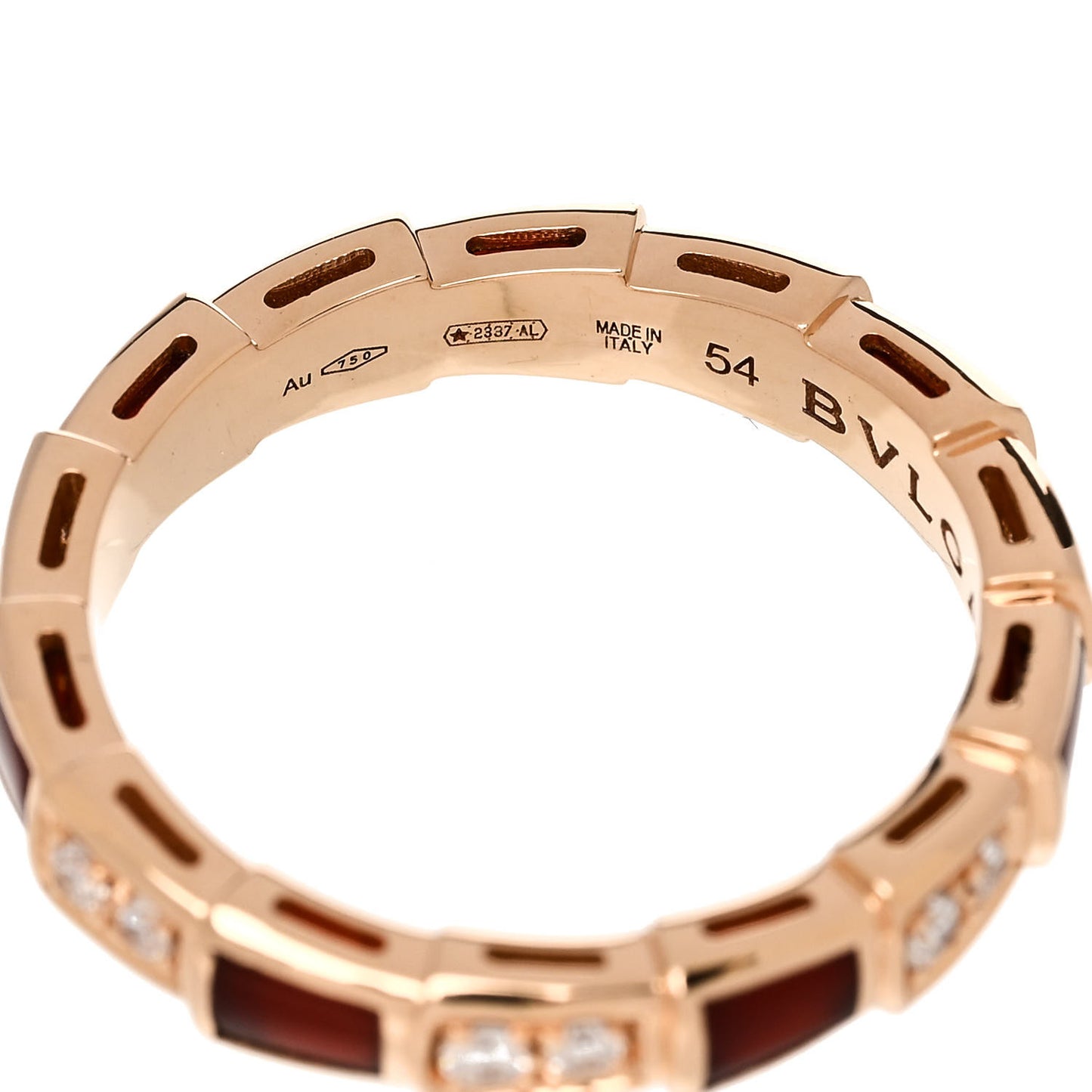 18K Rose Gold Diamond Carnelian 4mm Serpenti Viper Band Ring 54 6.75