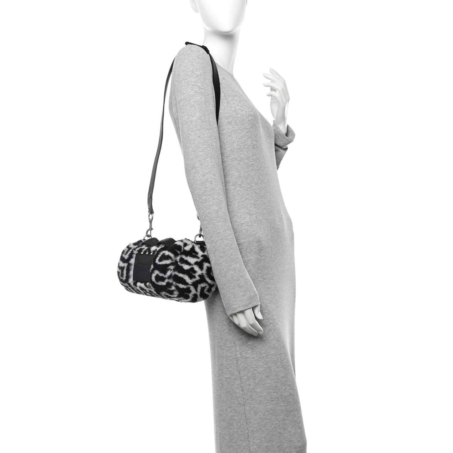 Faux Fur The Duffle Top Handle Bag Black White