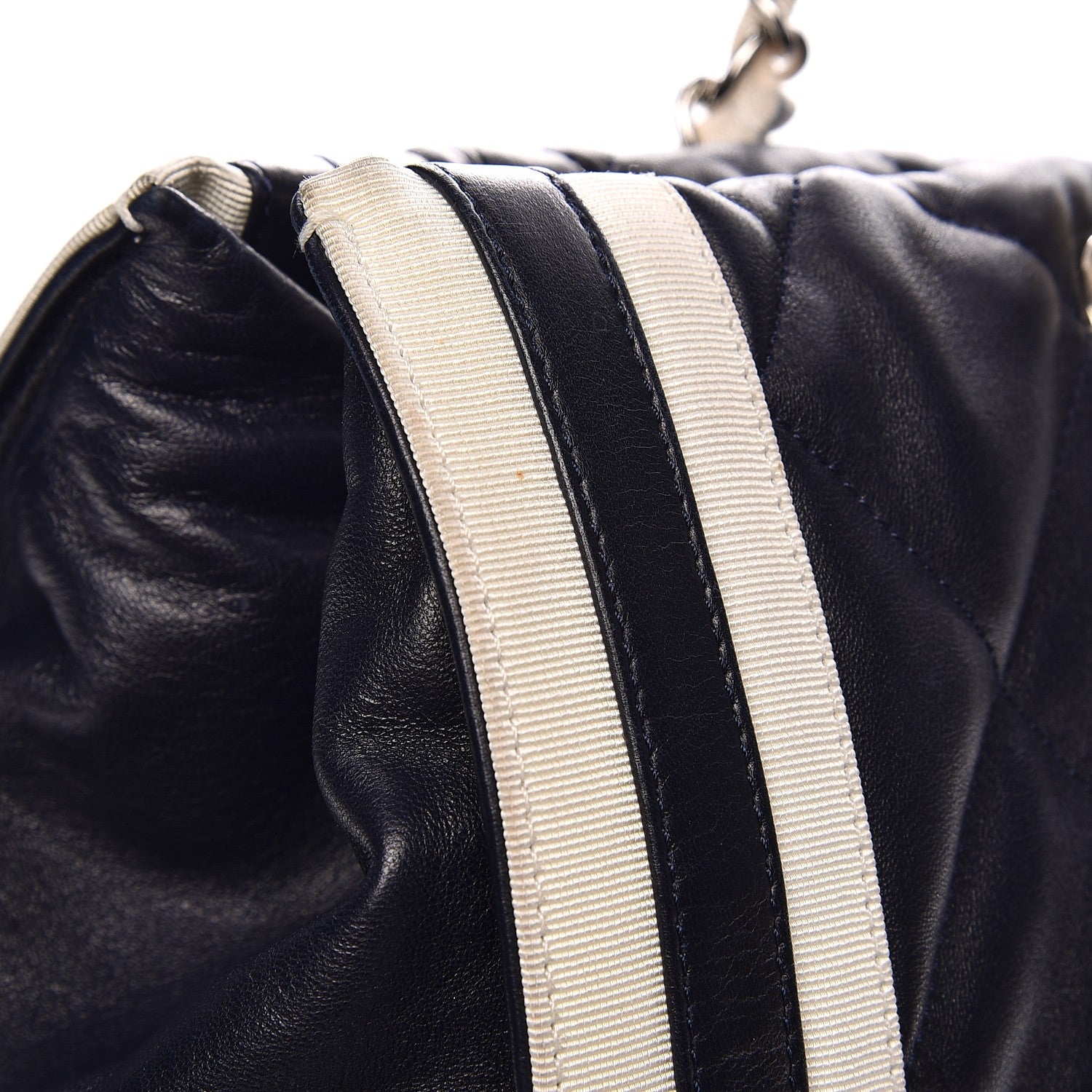 Chanel Lambskin Quilted Lido Shopping Tote Dark Navy Blue 8 of 13