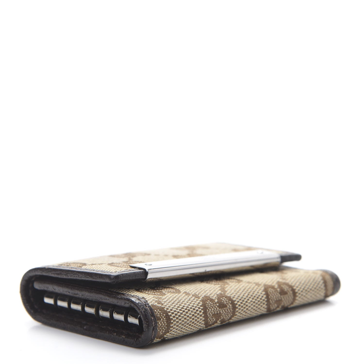 Gucci Monogram Textured Calfskin Metal Bar 6 Key Holder Case Beige Ebony Cocoa 4 of 11