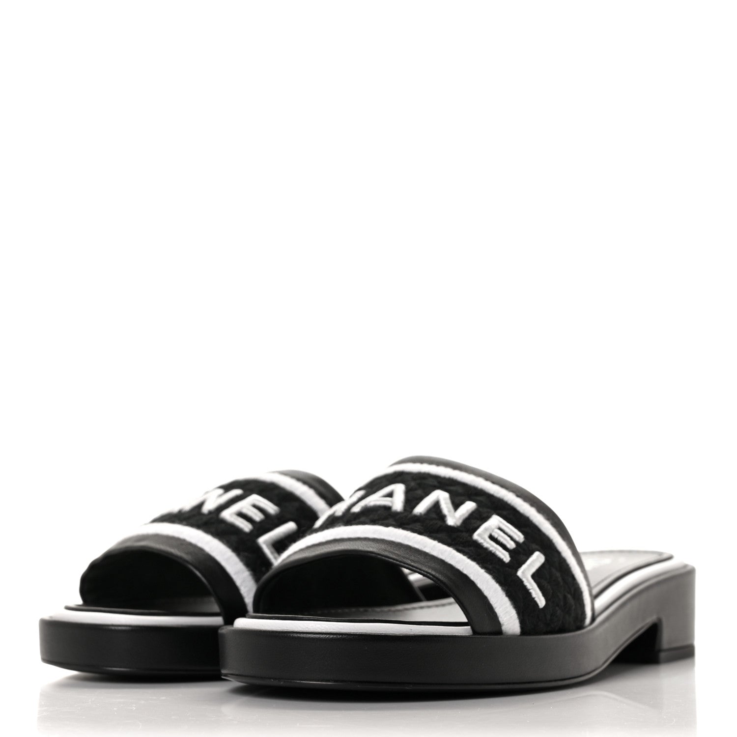Chanel Lambskin Embroidered CC Mule Sandal 38 Black White 3 of 10