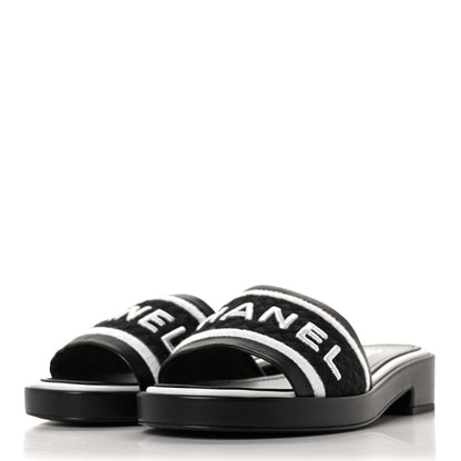 Chanel Lambskin Embroidered CC Mule Sandal 38 Black White 3 of 10