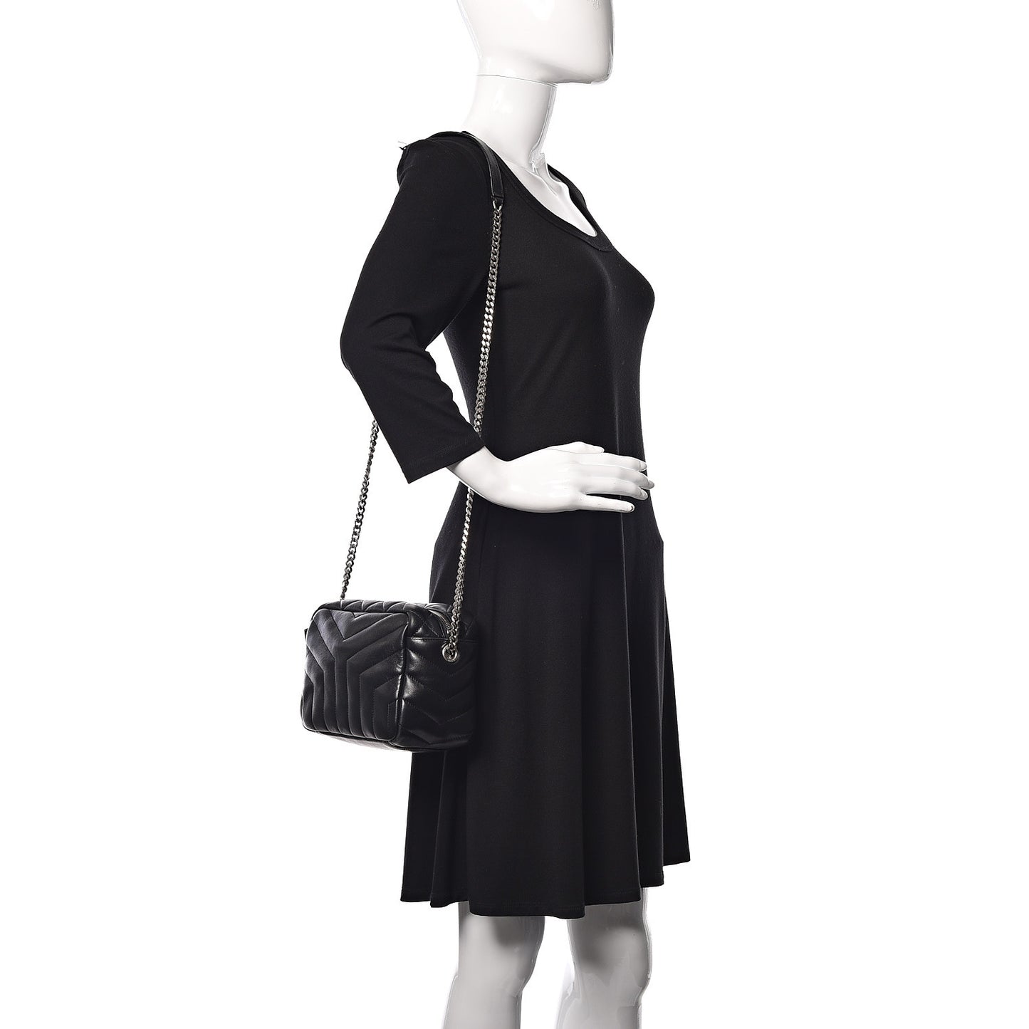 Calfskin Y Quilted Monogram Small Loulou Bowling Bag Black