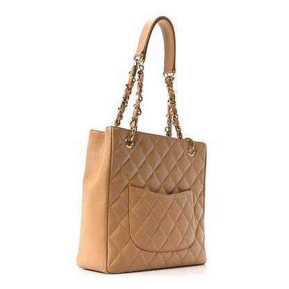 Chanel Caviar Quilted Petit Shopping Tote PST Dark Beige 3 of 10