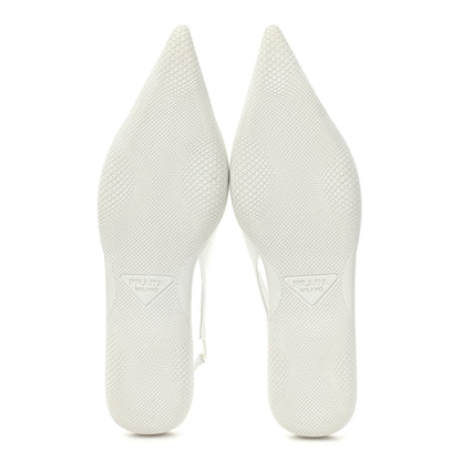 Prada Spazzolato Triangle Logo Pointed Toe Slingback Flats 37 White 5 of 12